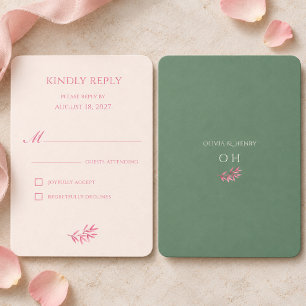 Modern Peony Pink Sage Green Wedding RSVP Card