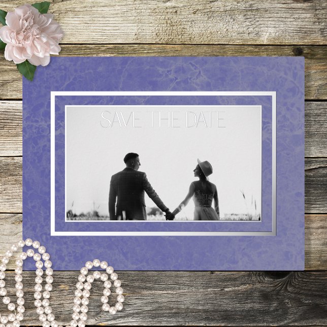 Modern Peri Marble Photo Wedding Save the Date Foil Holiday Postcard (Creator Uploaded)