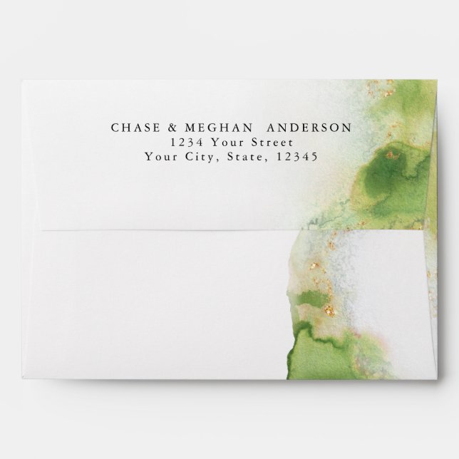 Modern Peridot Watercolor Agate JustCards™ Envelope (Back (Top Flap))