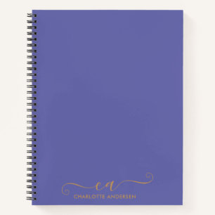 Modern Periwinkle and Gold Script Monogrammed  Notebook