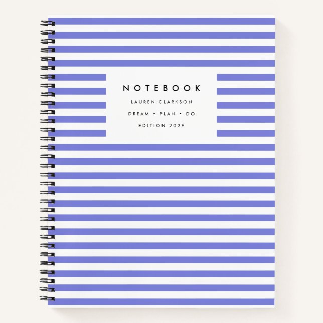 Modern Periwinkle Blue Striped Notebook (Front)