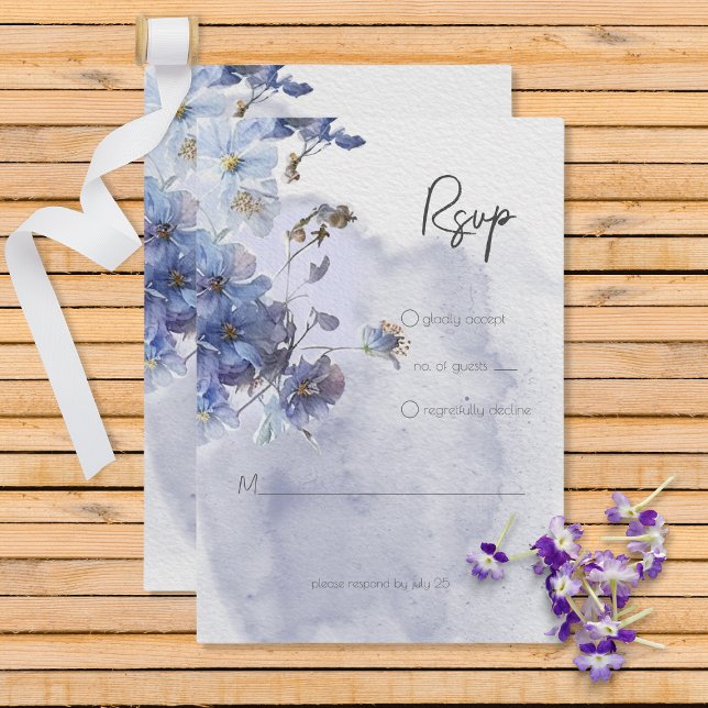 Modern Periwinkle Blue Watercolor Wildflowers RSVP Card (Creator Uploaded)