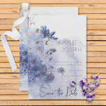 Modern Periwinkle Blue Watercolor Wildflowers Save The Date<br><div class="desc">This simple but elegant wedding save the date card design features a watercolor bouquet of purple and periwinkle blue wildflowers with greenery. The background is a purple watercolor splash on a textured white watercolor paper background. It's part of the Modern Periwinkle Blue Watercolor Wildflowers Wedding Suite created by Simply Farmhouse...</div>