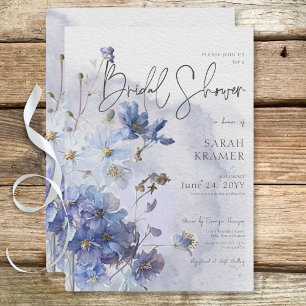 Modern Periwinkle Blue Wildflowers Bridal Shower Invitation