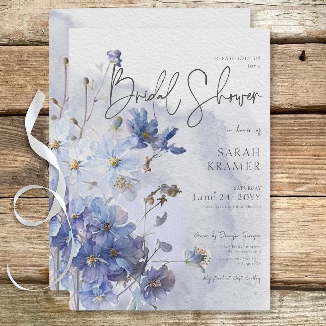 Modern Periwinkle Blue Wildflowers Bridal Shower Invitation (Modern Periwinkle Blue Wildflowers Bridal Shower Invitation)