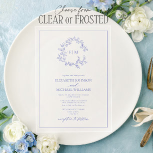 Modern Periwinkle Leafy Crest Monogram Wedding  Acrylic Invitations