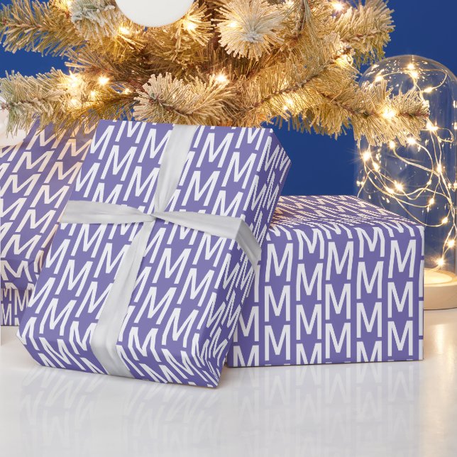 Modern periwinkle purple custom monogram birthday wrapping paper (Holidays)