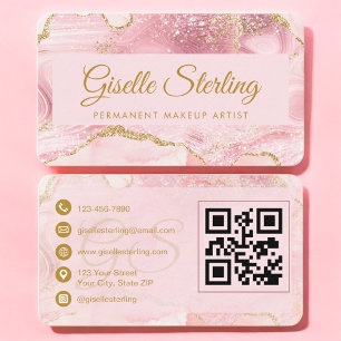 Modern Permanent Makeup Artist Blush QR Code Business Card