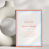 Modern Persimmon Orange Blue Border Bridal Shower