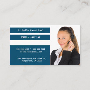 Modern  Personal Assistant Photo Blue White Stripe Business Card
