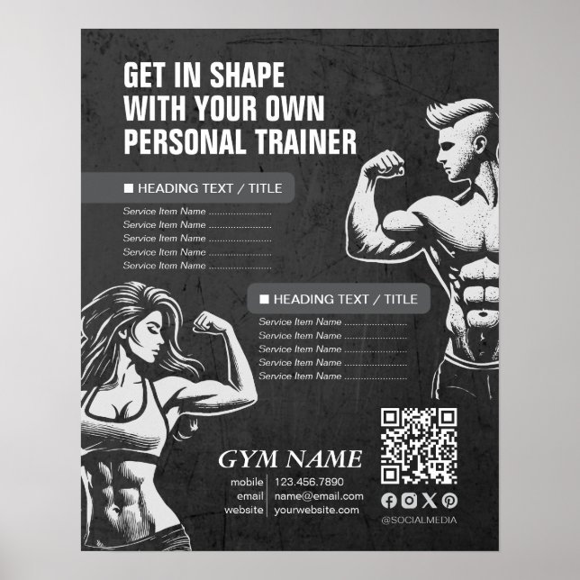 Modern Personal Fitness Trainer Menus Price Lists Poster (Front)