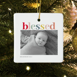 Modern Personal Photo   Colourful Blessed  Ceramic Ornament