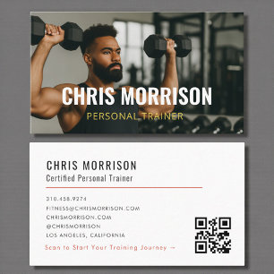 Modern Personal Trainer Fitness Photo QR Code Business Card