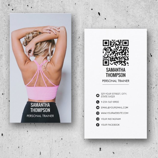 Modern Personal Trainer Fitness Photo QR Code   Business Card (Creator Uploaded)