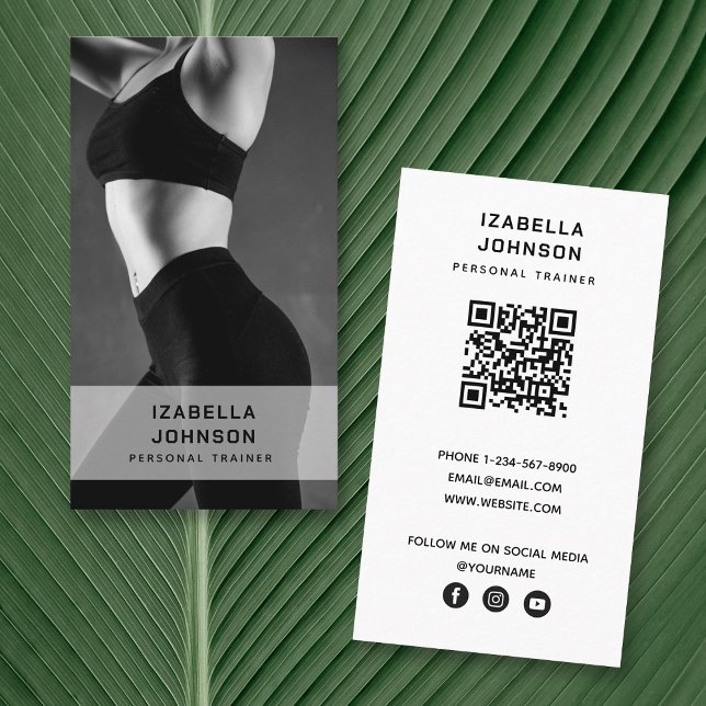 Modern Personal Trainer Fitness QR Code  Business Card (Creator Uploaded)