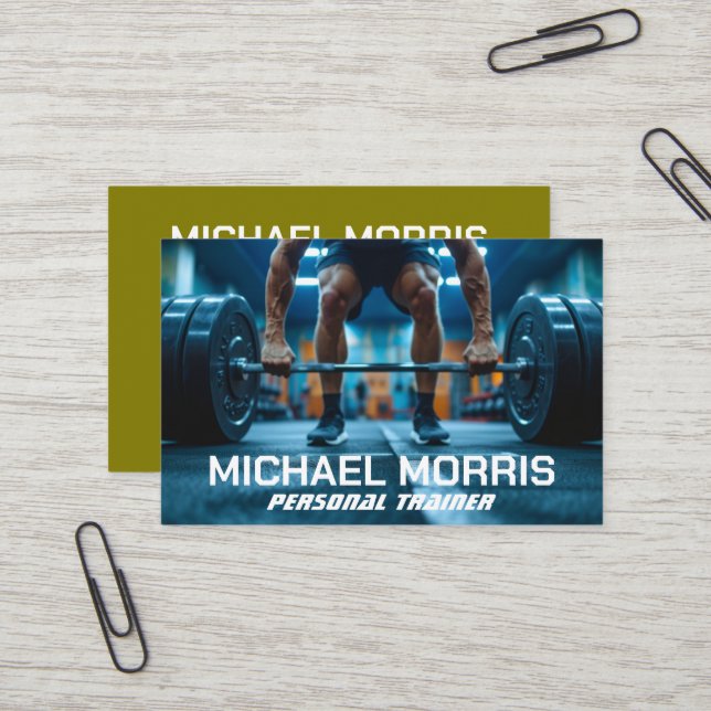 Modern Personal Trainer Gym Coach Business Card (Front/Back In Situ)