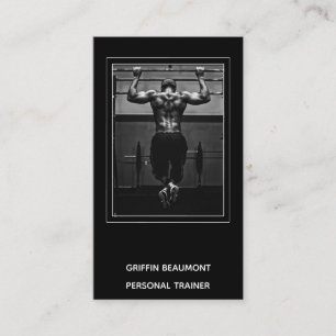 Modern Personal Trainer Photo Black Business Card
