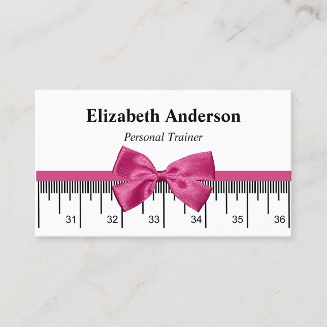Modern Personal Trainer With Girly Pink Ribbon Business Card (Front)