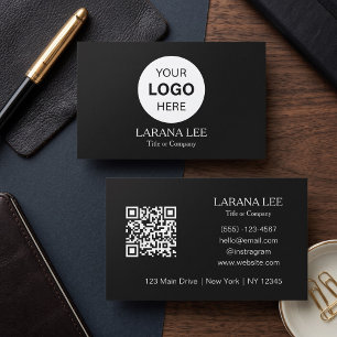 Modern Personalisation Black White Logo QR Business Card