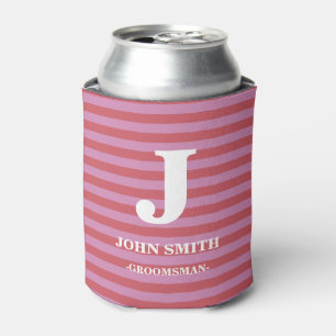 Modern Personalise Monogram White Stripes Pattern Can Cooler