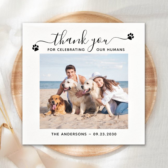 Modern Personalise Photo Thank You Pet Dog Wedding Napkin (Creator Uploaded)