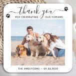 Modern Personalise Photo Thank You Pet Dog Wedding Square Paper Coaster<br><div class="desc">Thank You for celebrating our humans! Add the finishing touch to your wedding with these cute custom photo wedding napkins . Perfect for your wedding after party and reception, and as wedding favours for your guests. Customise these photo dog wedding napkins with your favourite wedding photo, dog of honours photo,...</div>