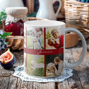 Modern Personalised 10 Photos Collage Dog Burgundy Coffee Mug