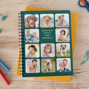 Modern Personalised 11 Photo Collage Emerald Green Planner