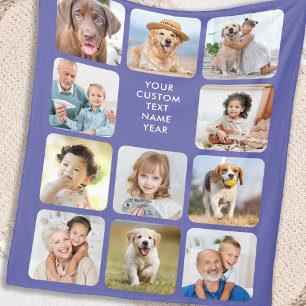 Modern Personalised 11 Photo Collage Periwinkle Fleece Blanket