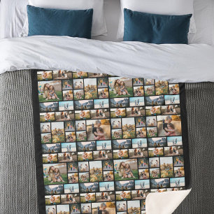 Modern Personalised 128 Photo Collage Sherpa Blanket