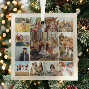 Modern Personalised 13 Photo Collage Glass Tree Decoration