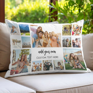 Modern Personalised 14 Photo Collage Lumbar Cushion