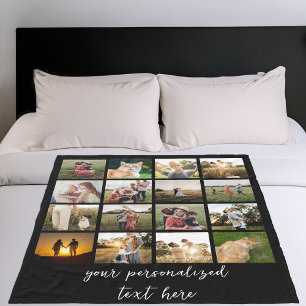 Modern Personalised 16 Photo Collage Custom Fleece Blanket