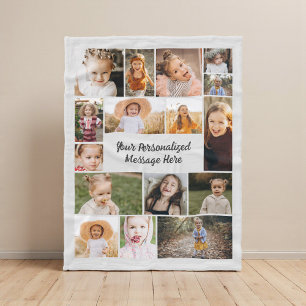 Modern Personalised 16 Photo Collage Grey Fleece Blanket