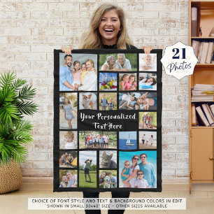 Modern Personalised 21 Photo Collage Custom Colour Fleece Blanket