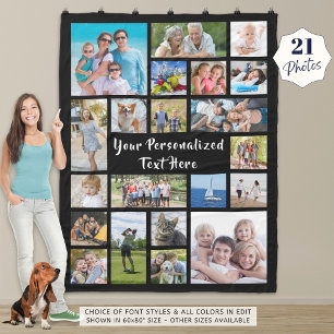 Modern Personalised 21 Photo Collage Your Colour Fleece Blanket