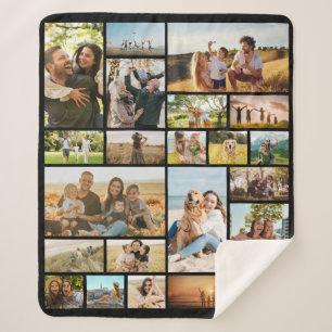 Modern Personalised 22 Photo Collage Sherpa Blanket