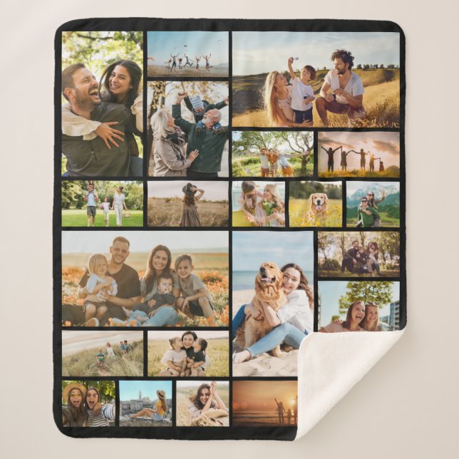 Modern Personalised 22 Photo Collage Sherpa Blanket (Front)
