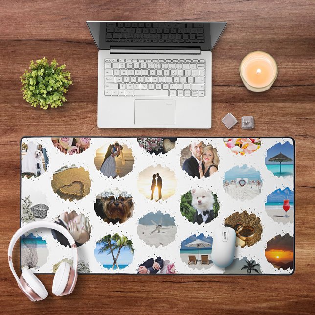 Modern Personalised 24 Wedding Photo Collage Desk Mat (Creator Uploaded)
