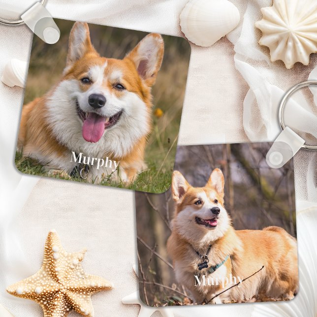 Modern Personalised 2 Photo Pet Dog Lover Keychain (Creator Uploaded)