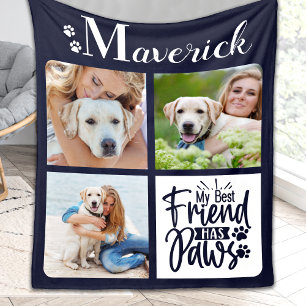 Modern Personalised 3 Pet Photo Dog Lover Fleece Blanket