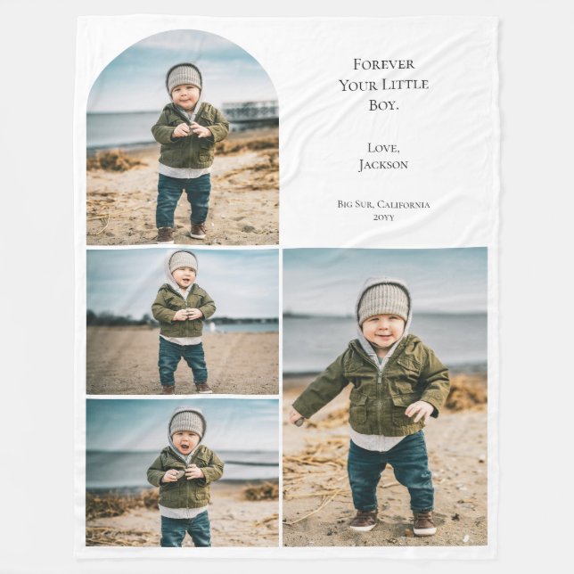 Modern Personalised 4 Photo Collage Mum Keepsake Fleece Blanket (Front)