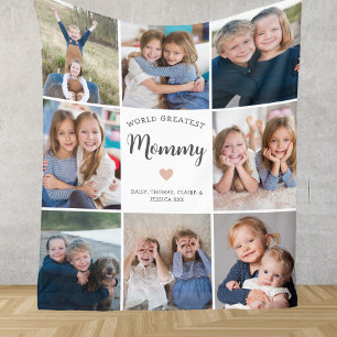 Modern Personalised 8 Photo Collage for Mummy Fleece Blanket
