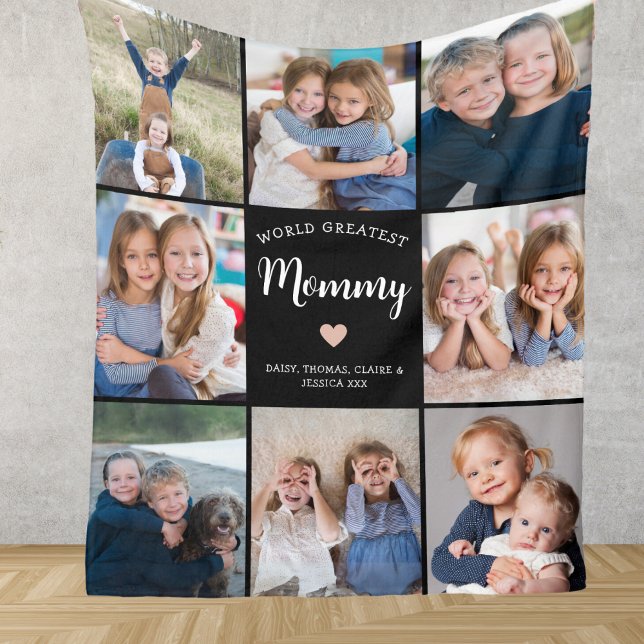 Modern Personalised 8 Photo Collage for Mummy Fleece Blanket (Creator Uploaded)
