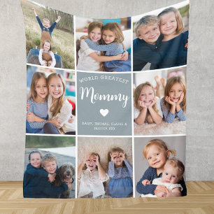 Modern Personalised 8 Photo Collage for Mummy Fleece Blanket