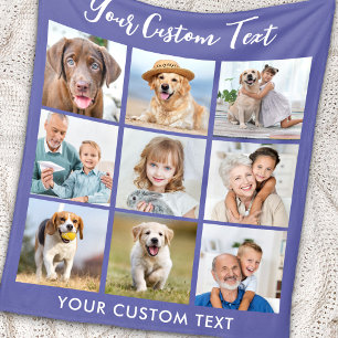 Modern Personalised 9 Photo Collage Periwinkle  Fleece Blanket