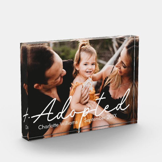 Modern Personalised Adoption Announcement Photo Block (Left)