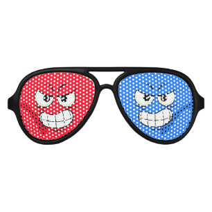 Modern Personalised Angry Face Red And Blue Aviator Sunglasses
