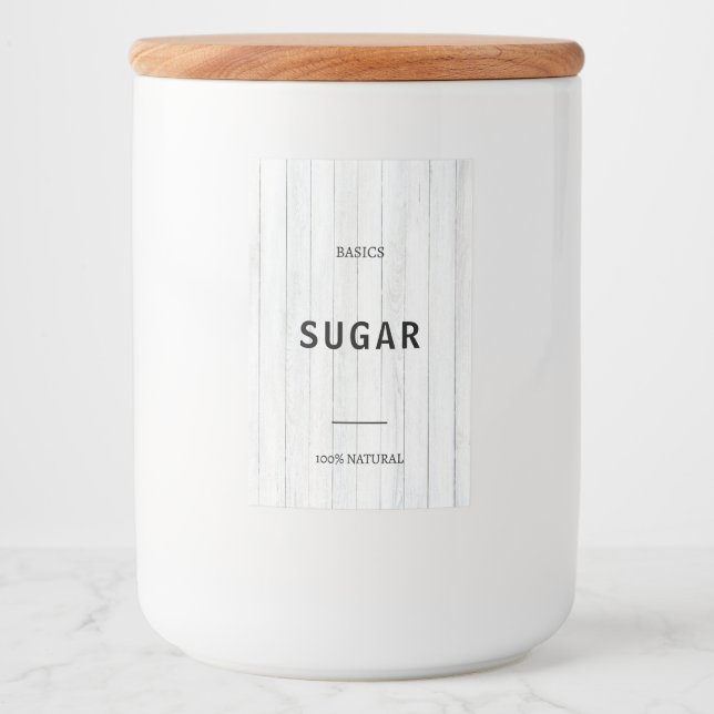 Modern Personalised Basics Sugar Black Fonts Food Label (Front)