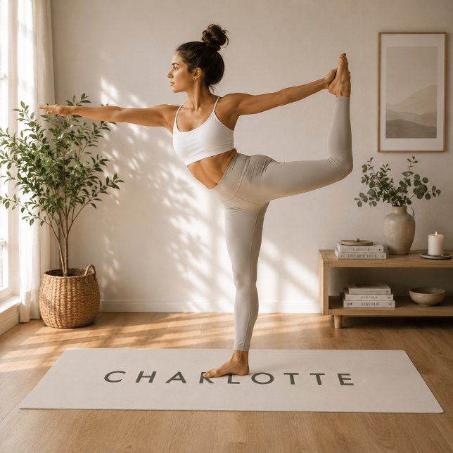 Modern Personalised Beige Name Yoga Mat (Creator Uploaded)